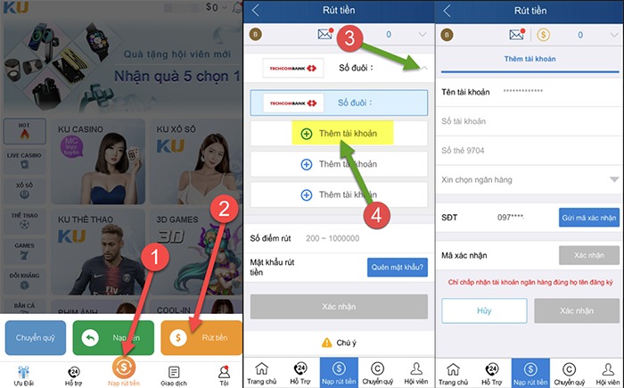 Thêm thẻ ngân hàng rút tiền Kubet vào tài khoản